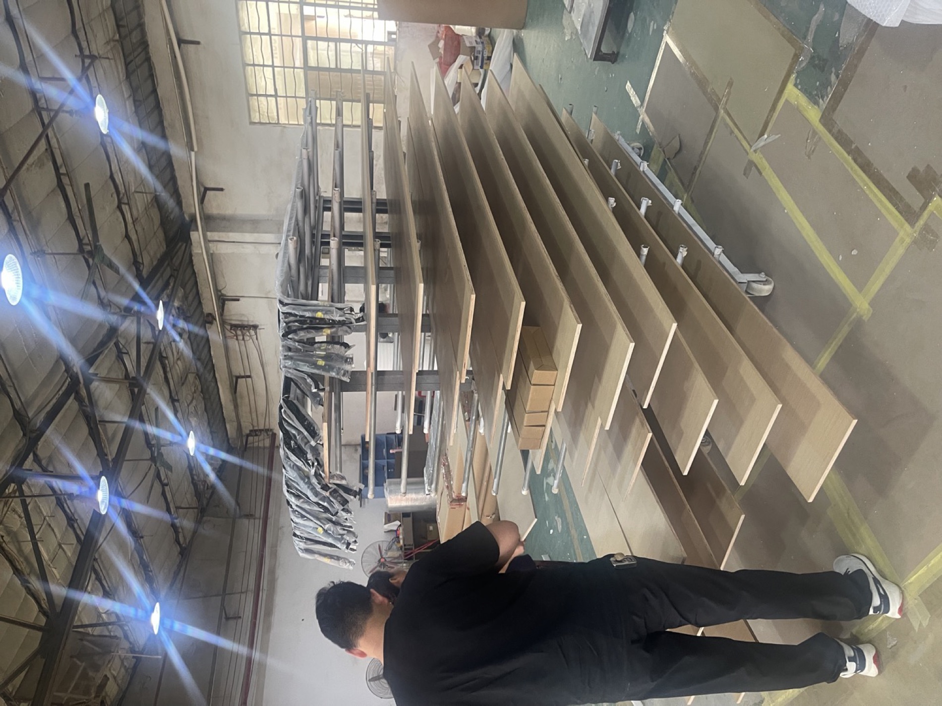 Stacked panels with edge protection ready for container loading